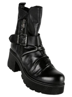 Made In Italy Stivaletti in pelle donna con tacco e plateau