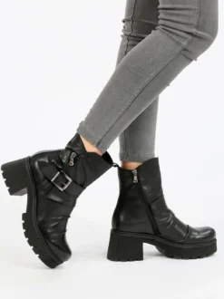 Made In Italy Stivaletti in pelle donna con tacco e plateau