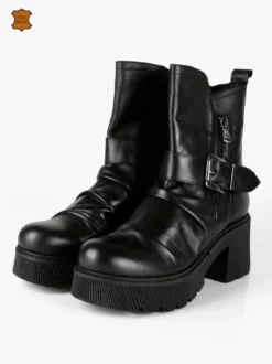 Made In Italy Stivaletti in pelle donna con tacco e plateau