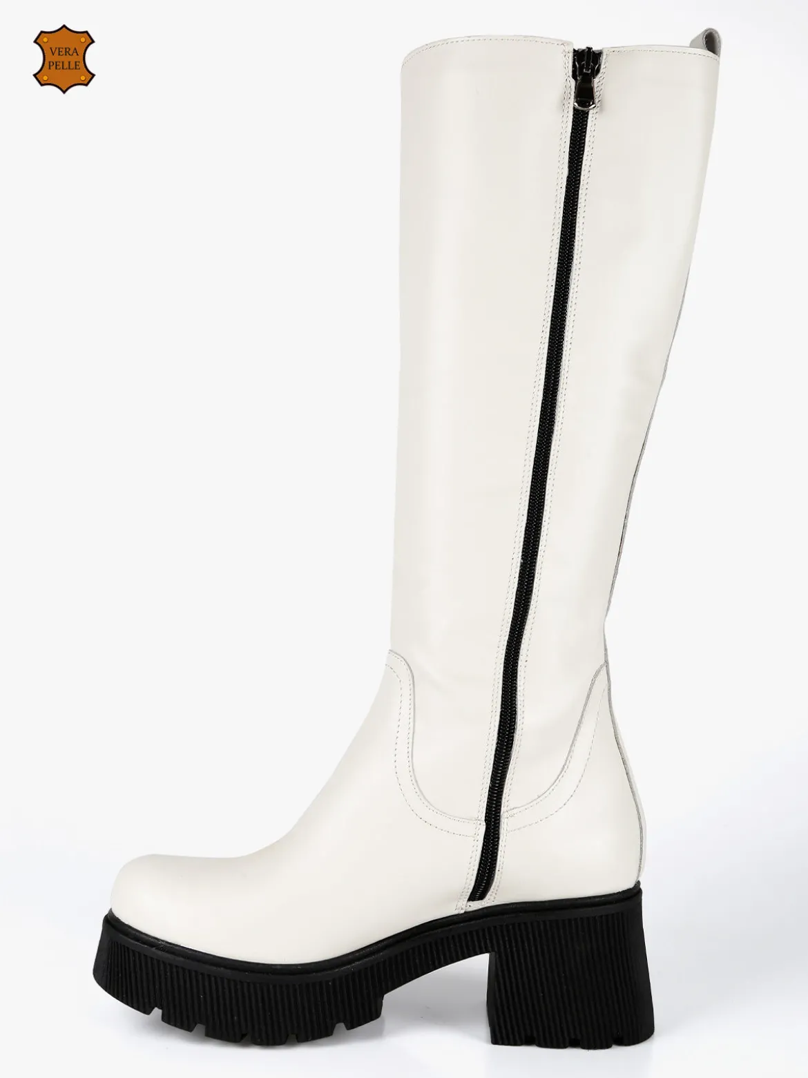 Made In Italy Stivali in pelle da donna con tacco e plateau
