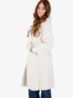 Made With Love Cappotto lungo da donna in ecopelliccia - panna