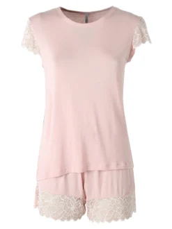 Magic Dream Pigiama corto da donna in fibre di bambù con pizzo - rosa