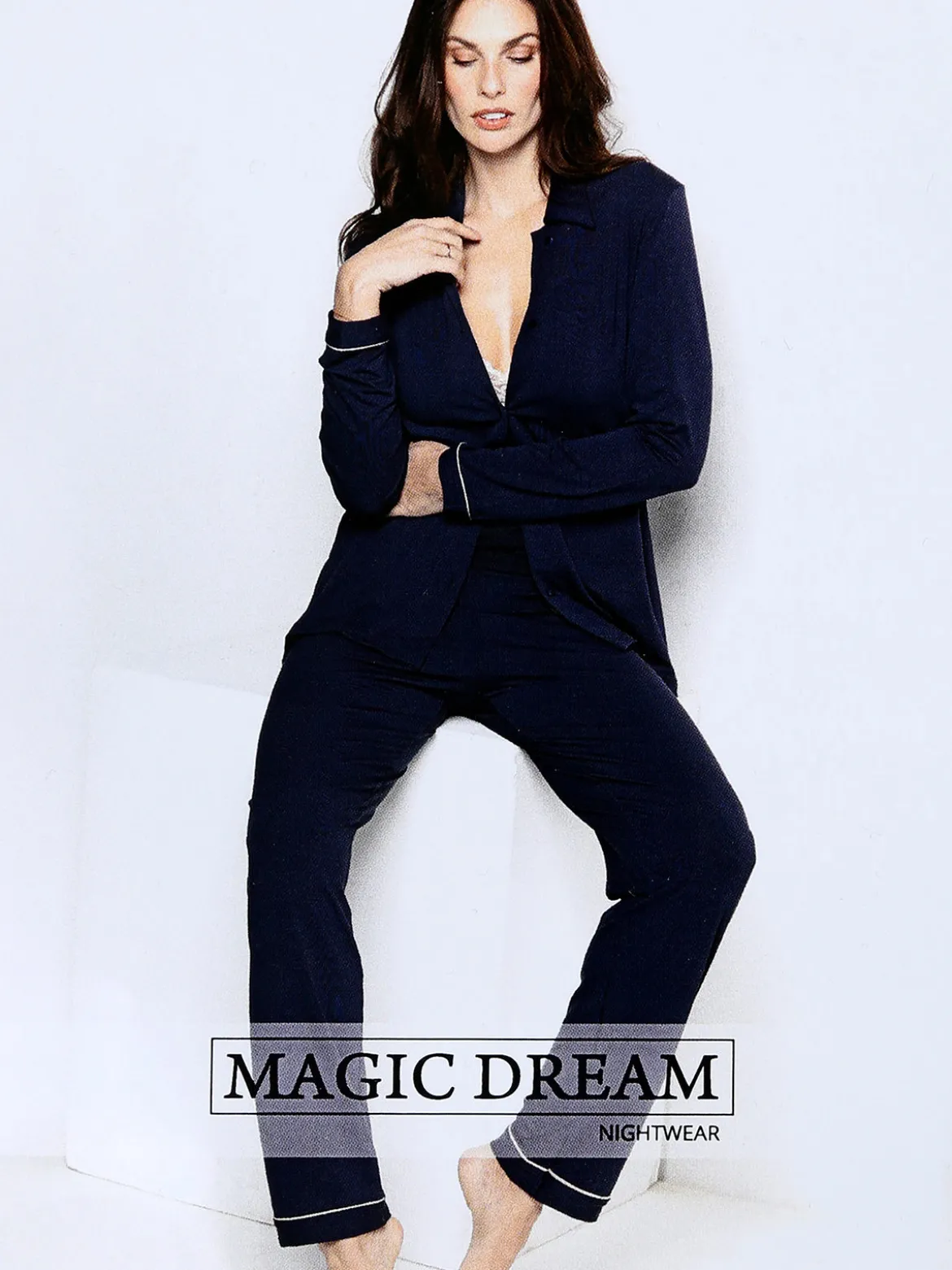 Magic Dream Pigiama donna aperto in fibre di bamboo - blu scuro