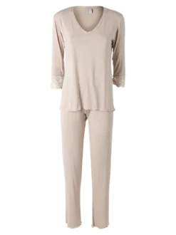 Magic Dream Pigiama lungo da donna in fibre di bambù con pizzo - naturale