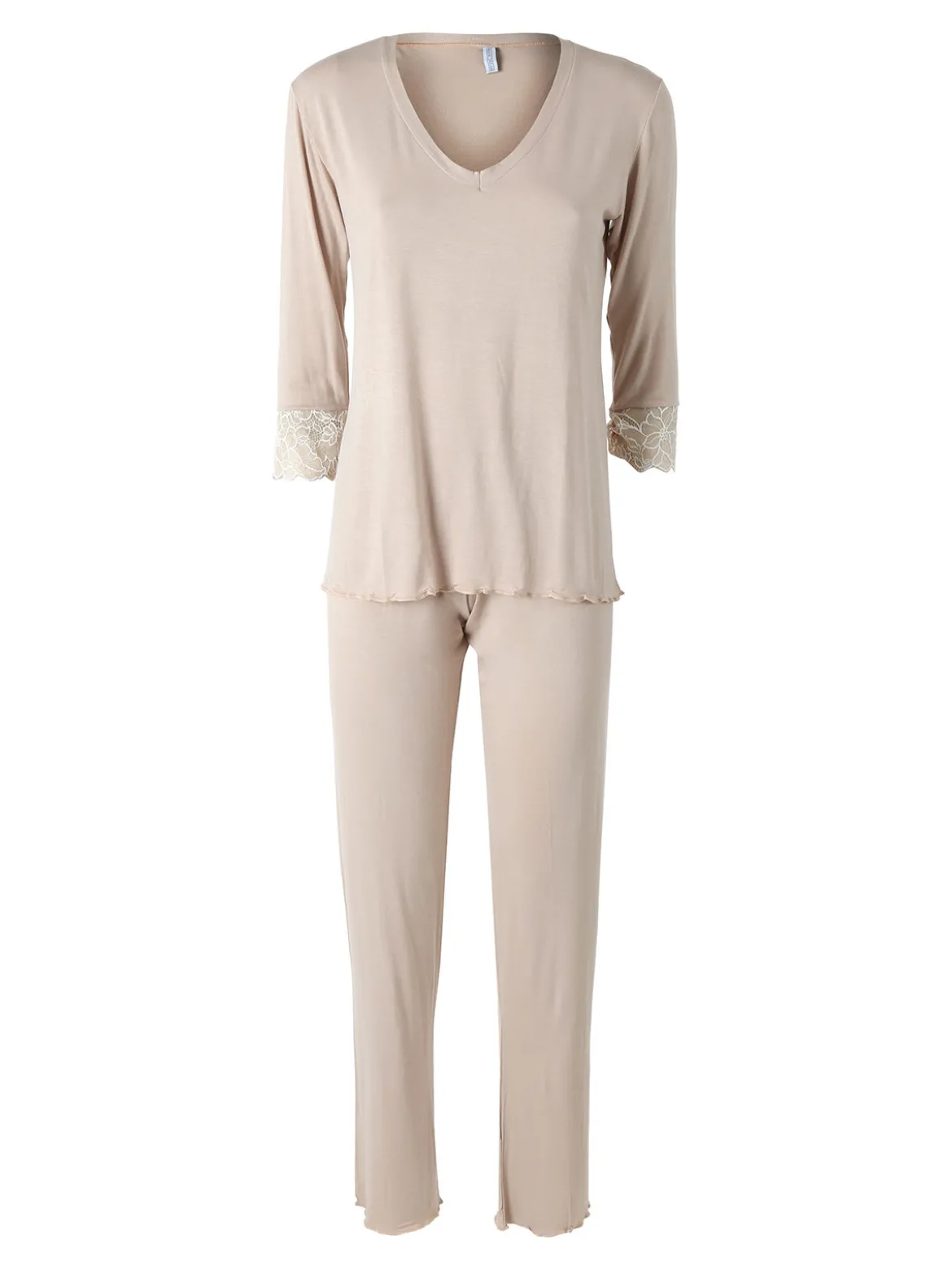 Magic Dream Pigiama lungo da donna in fibre di bambù con pizzo - naturale