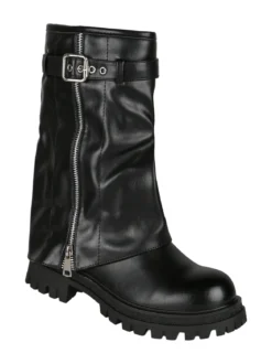 Martin Pescatore Stivaletti chunky donna a doppio strato con fibbia e zip - nero