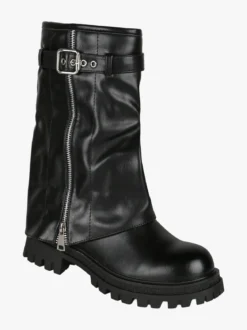 Martin Pescatore Stivaletti chunky donna a doppio strato con fibbia e zip - nero