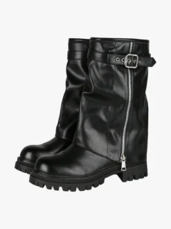 Martin Pescatore Stivaletti chunky donna a doppio strato con fibbia e zip - nero