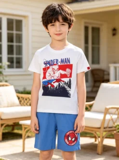 Marvel Spider-Man Completo corto da bambino in cotone con t-shirt e bermuda - bianco
