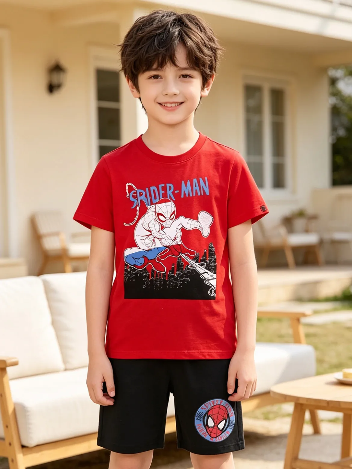 Marvel Spider-Man Completo corto da bambino in cotone con t-shirt e bermuda - rosso