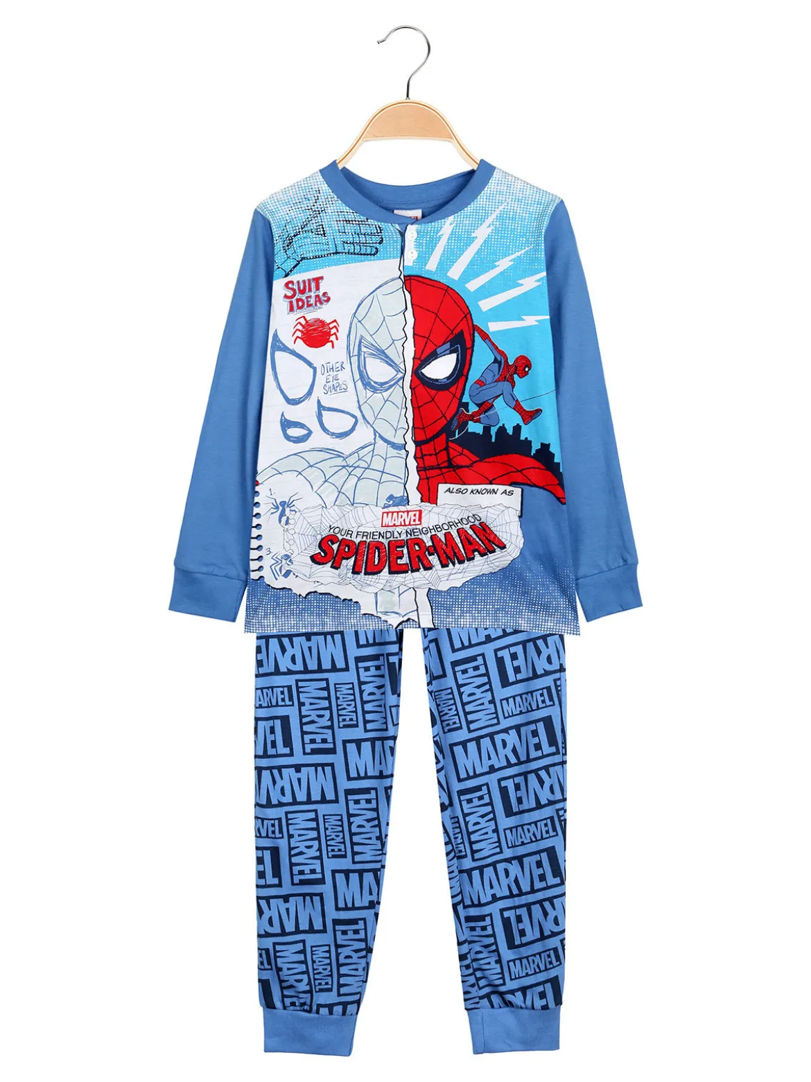 Marvel Spider-Man Pigiama lungo da bambino in cotone con stampe - azzurro