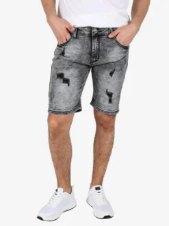 Max & Liu Bermuda nero in jeans da uomo con strappi