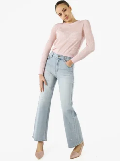 Max & Liu Jeans donna a gamba larga con ricami e perle - jeans