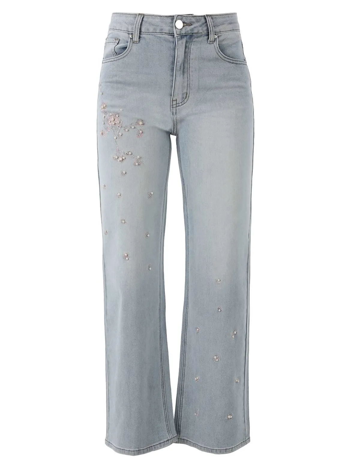 Max & Liu Jeans donna a gamba larga con ricami e perle - jeans