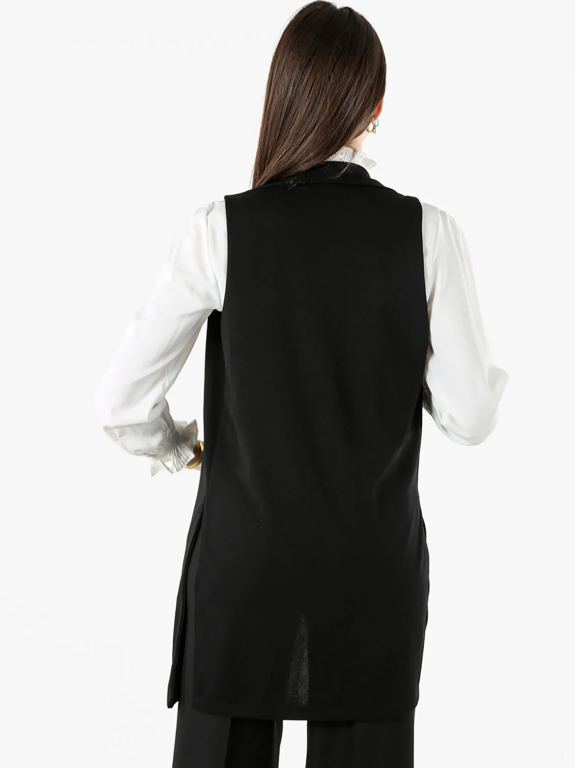 Maya Gilet lungo da donna con spacchi profondi - nero