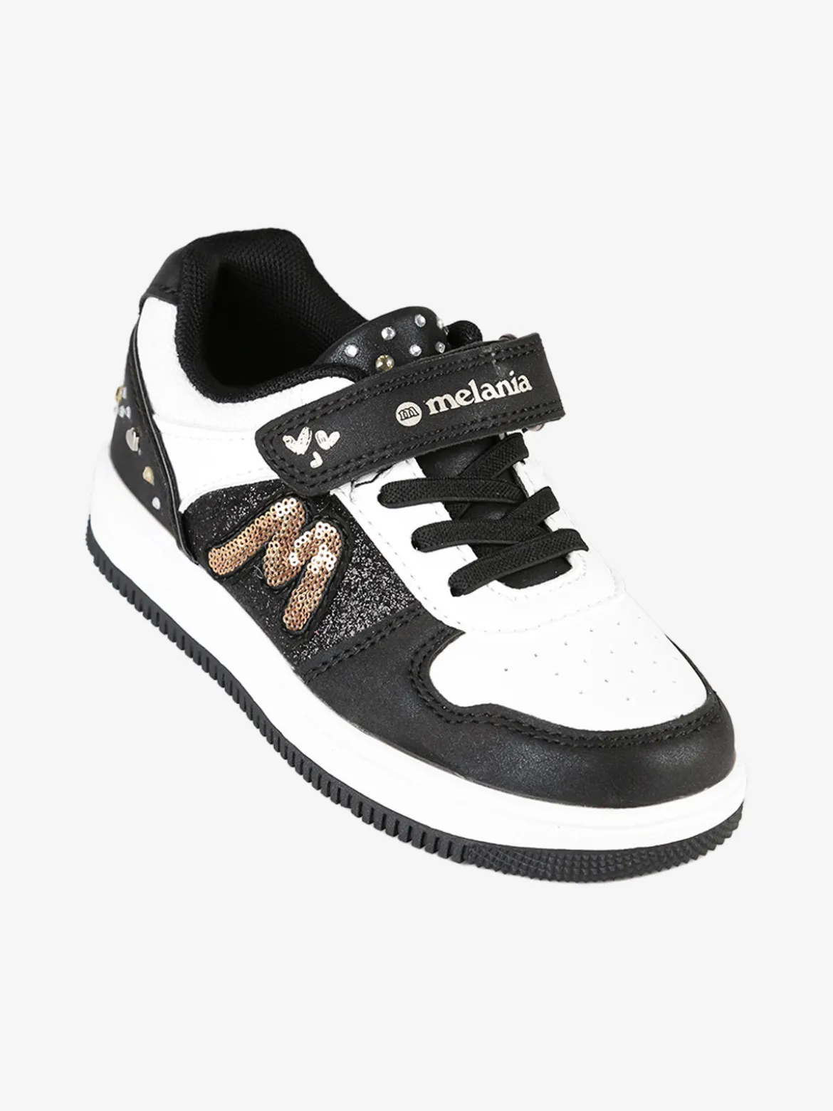 Melania Sneakers bicolore da bambina con strass e cinturino a strappo