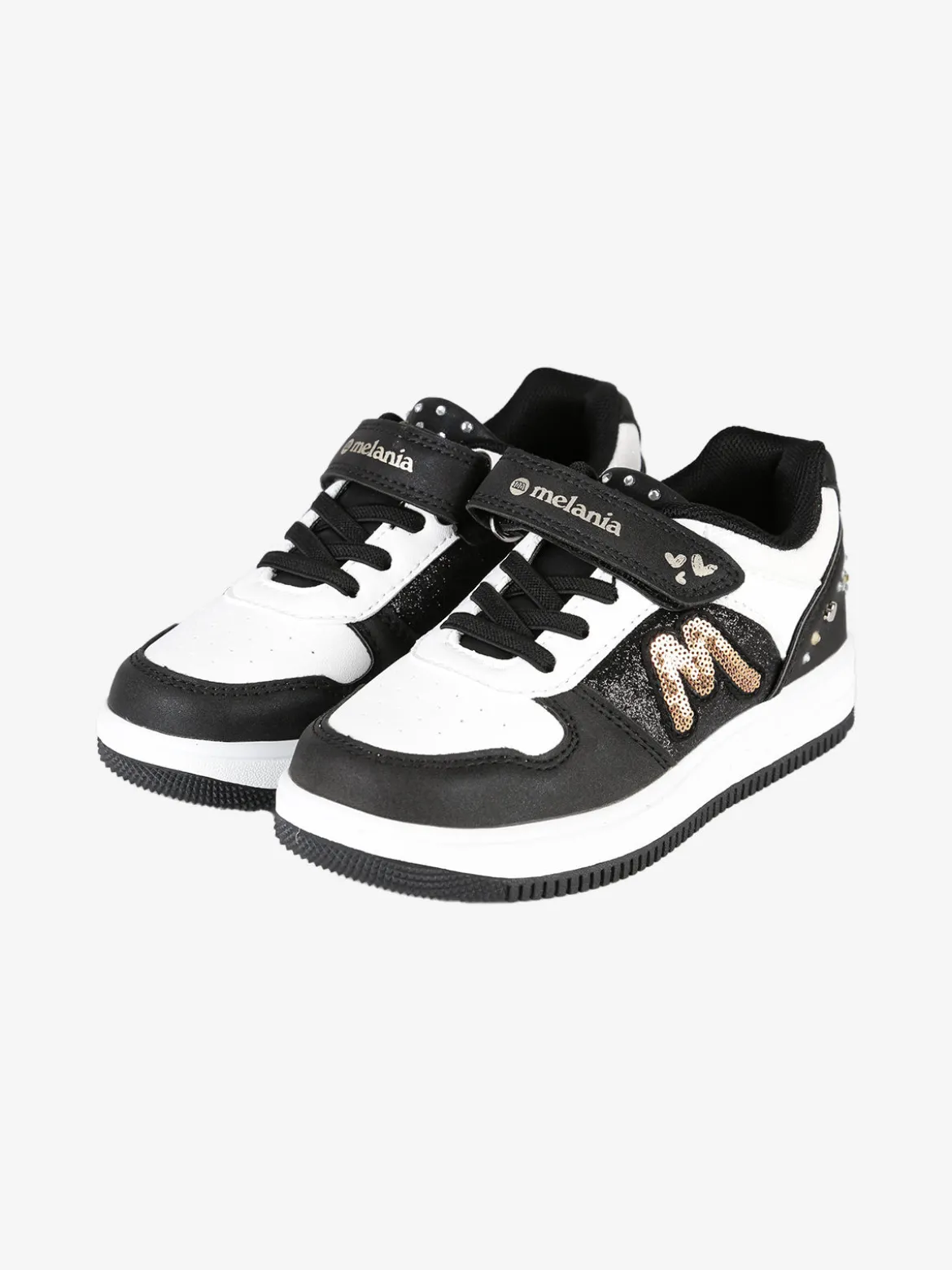 Melania Sneakers bicolore da bambina con strass e cinturino a strappo