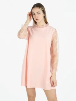Melitea Abito donna con colletto alla coreana e maniche in tulle