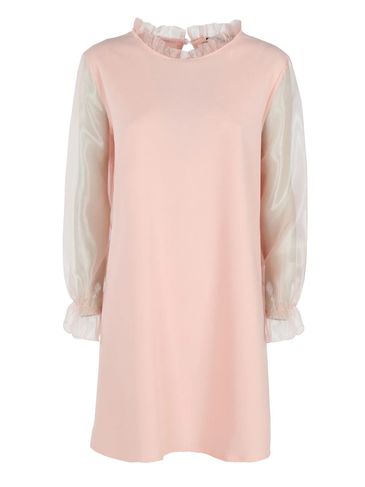 Melitea Abito donna con colletto alla coreana e maniche in tulle