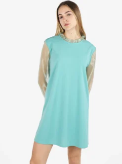 Melitea Abito donna con colletto alla coreana e maniche in tulle