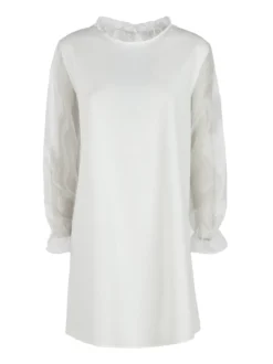Melitea Abito donna con colletto alla coreana e maniche in tulle