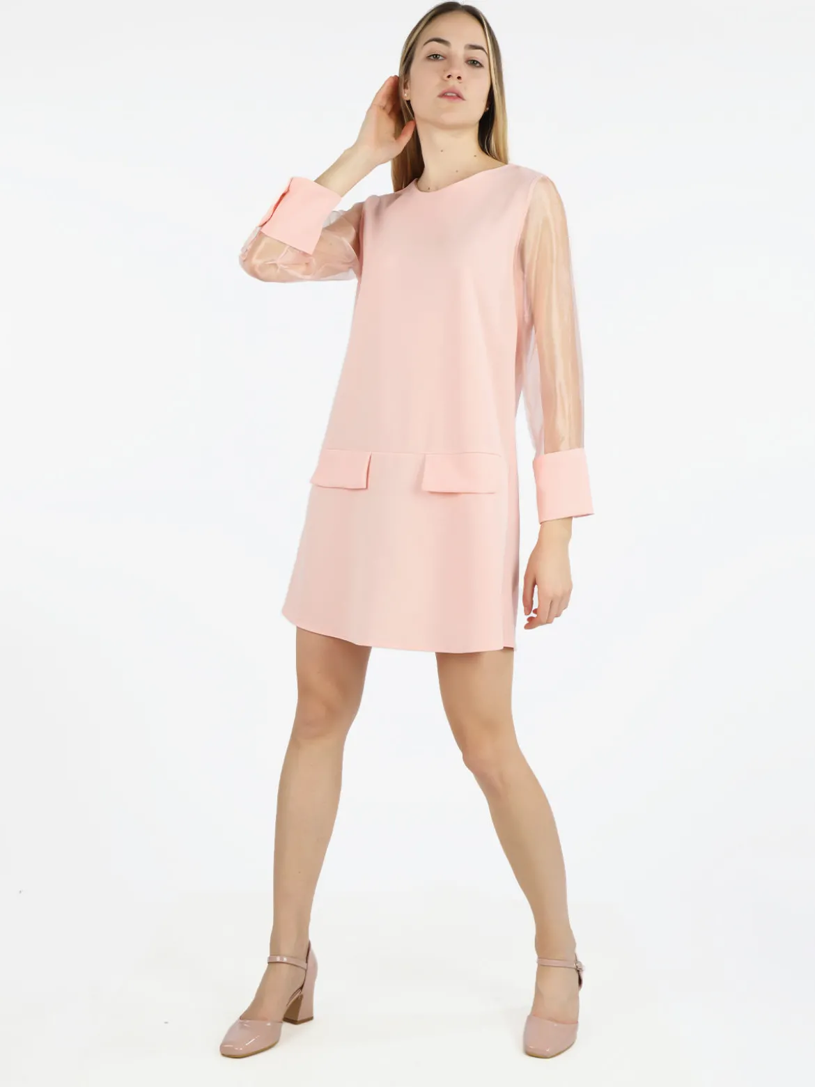 Melitea Abito girocollo da donna con maniche in tulle