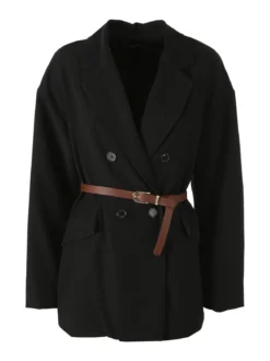 Melitea Blazer donna a doppiopetto con cintura in vita - nero