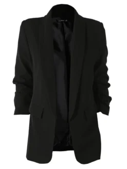 Melitea Blazer donna aperto con maniche arricciate - nero