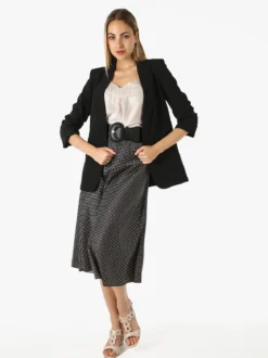 Melitea Blazer donna aperto con maniche arricciate - nero
