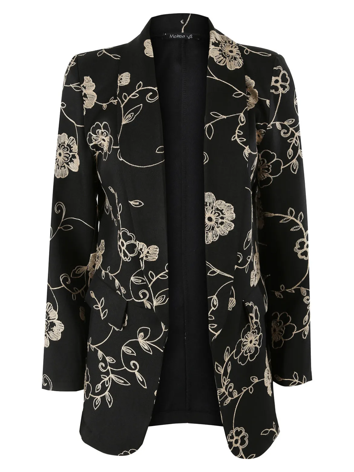 Melitea Blazer donna aperto con ricami floreali - nero
