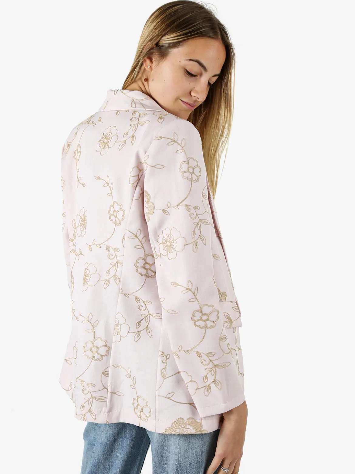 Melitea Blazer donna aperto con ricami floreali - rosa
