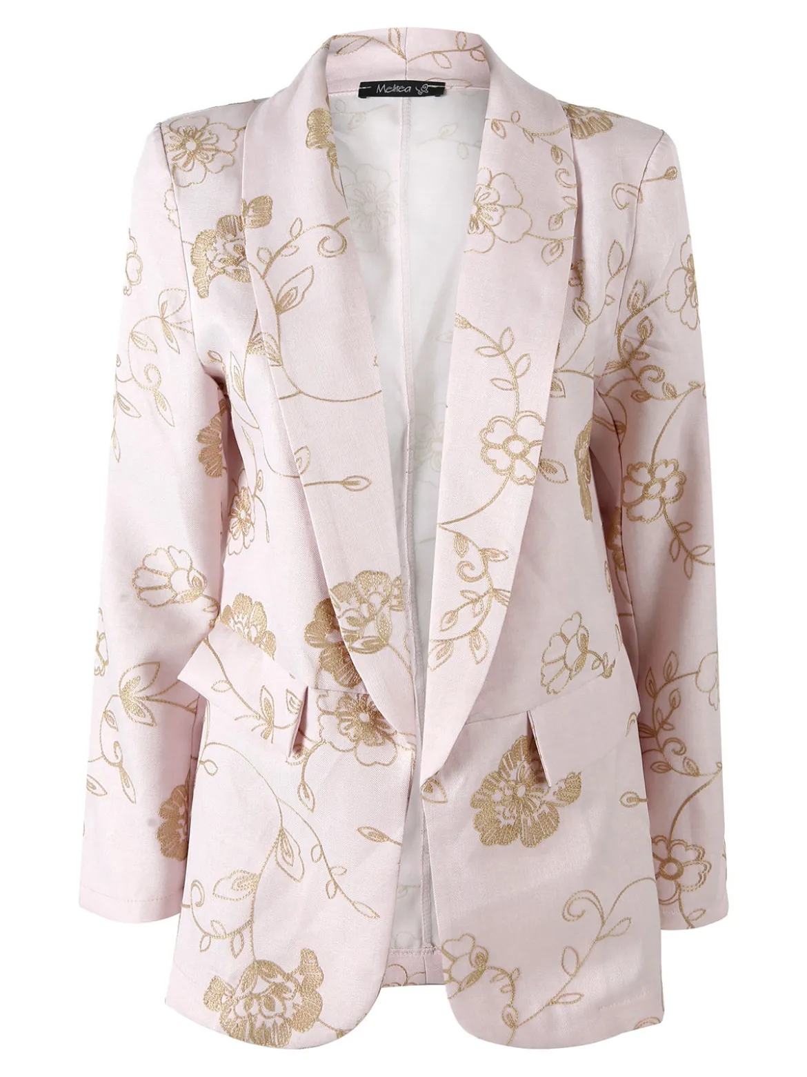Melitea Blazer donna aperto con ricami floreali - rosa