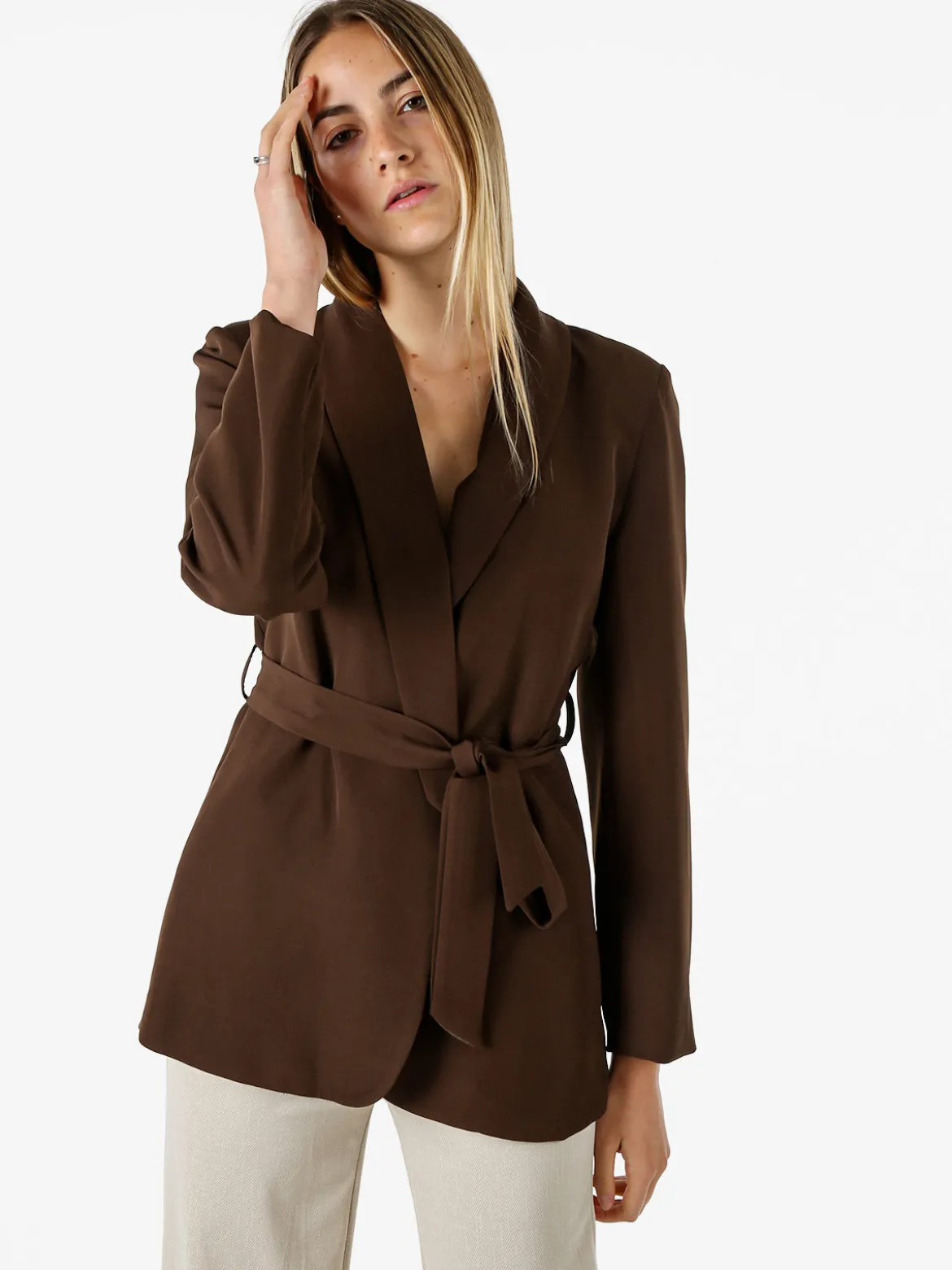 Melitea Blazer donna con spalline imbottite e fusciacca in vita - moro