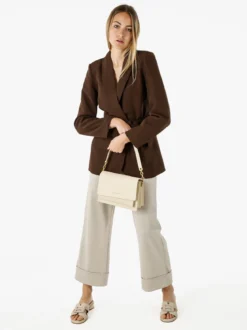 Melitea Blazer donna con spalline imbottite e fusciacca in vita - moro