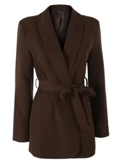 Melitea Blazer donna con spalline imbottite e fusciacca in vita - moro