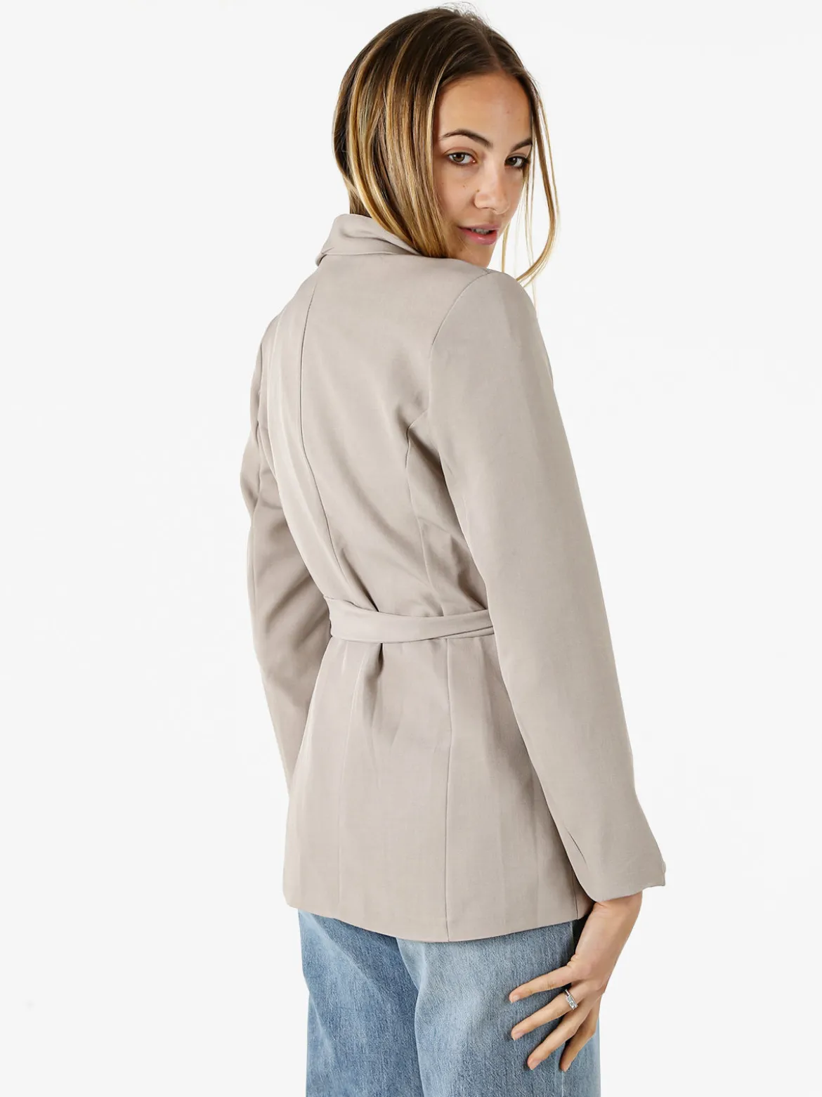 Melitea Blazer donna con spalline imbottite e fusciacca in vita - fango