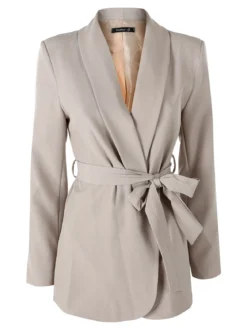 Melitea Blazer donna con spalline imbottite e fusciacca in vita - fango