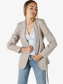 Melitea Blazer donna con spalline imbottite e fusciacca in vita - fango