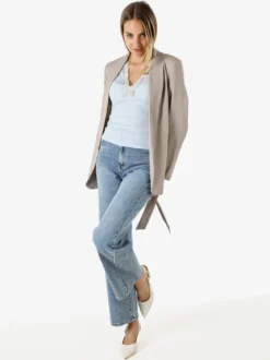Melitea Blazer donna con spalline imbottite e fusciacca in vita - fango