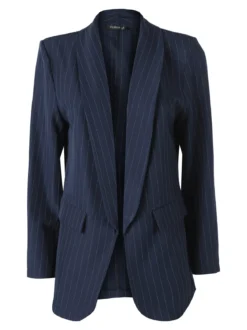 Melitea Blazer donna gessato senza chiusura - blu scuro