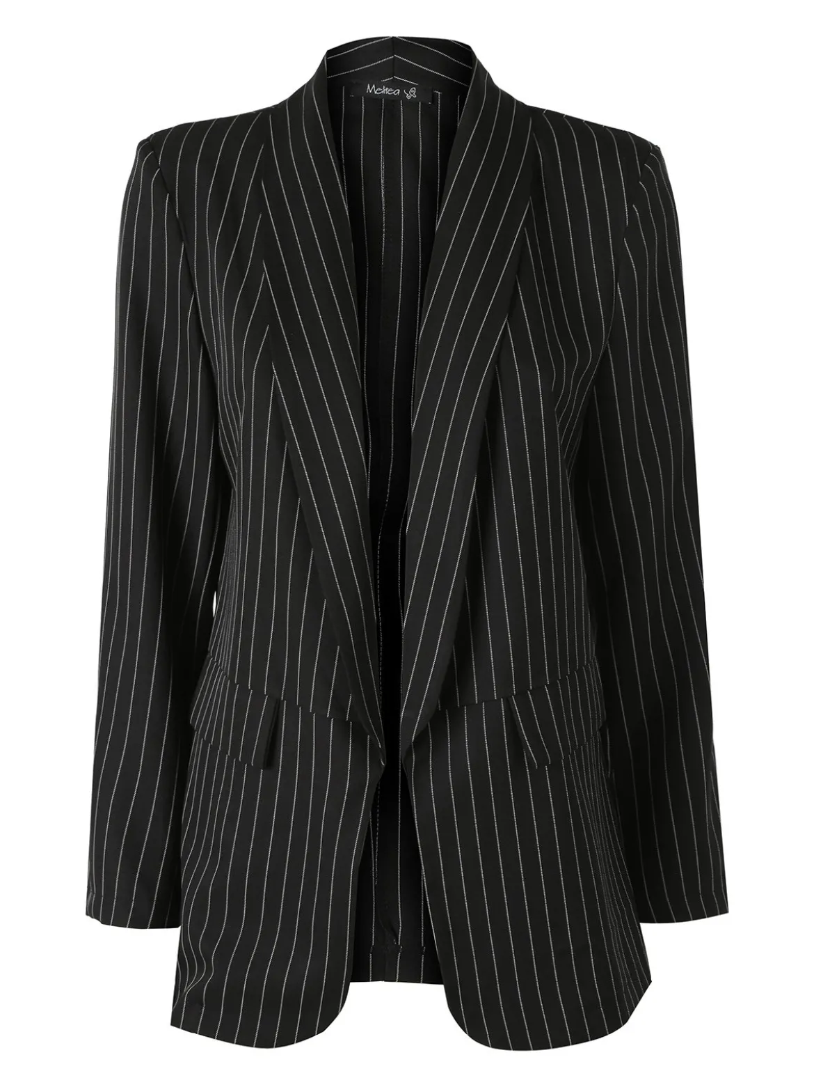 Melitea Blazer donna gessato senza chiusura - nero