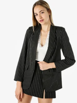Melitea Blazer donna gessato senza chiusura - nero