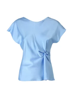 Melitea Blusa donna a maniche corte in tessuto effetto raso - azzurro
