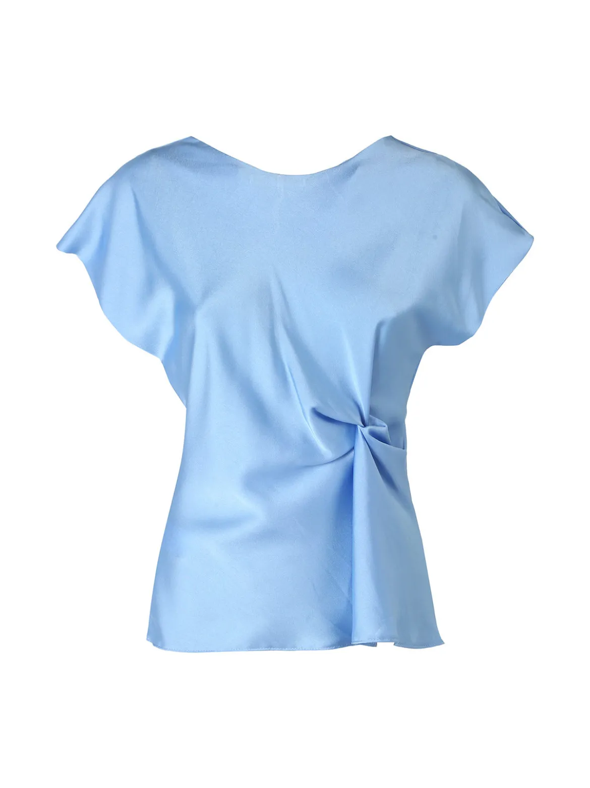 Melitea Blusa donna a maniche corte in tessuto effetto raso - azzurro