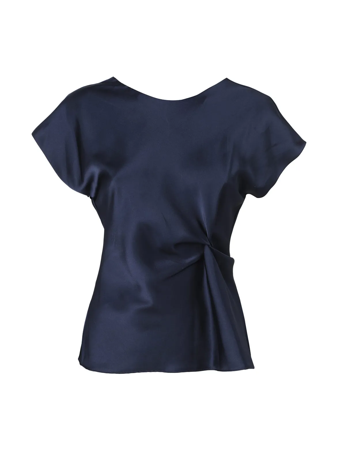Melitea Blusa donna a maniche corte in tessuto effetto raso - blu scuro