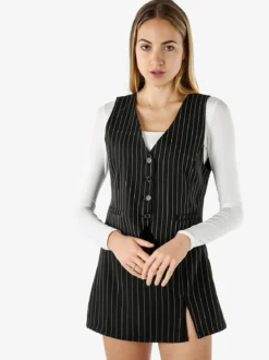 Melitea Gilet donna gessato con bottoni - nero
