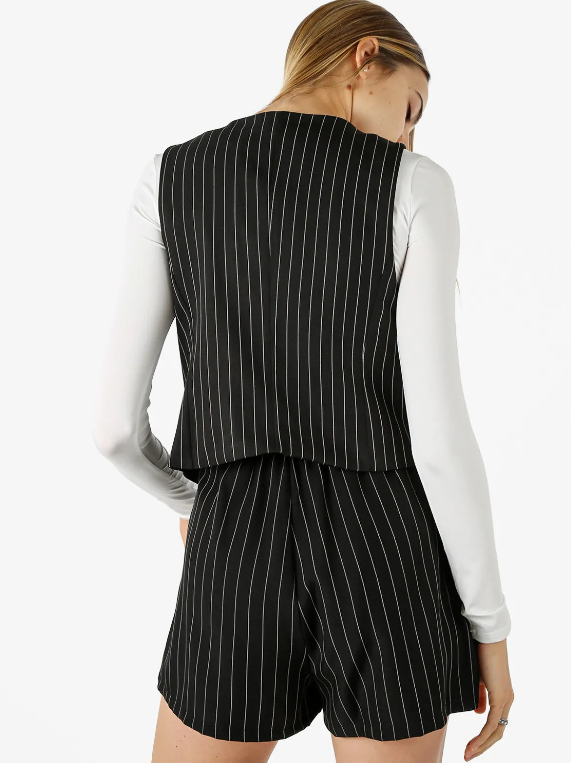 Melitea Gilet donna gessato con bottoni - nero