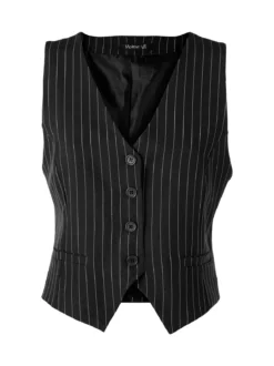 Melitea Gilet donna gessato con bottoni - nero
