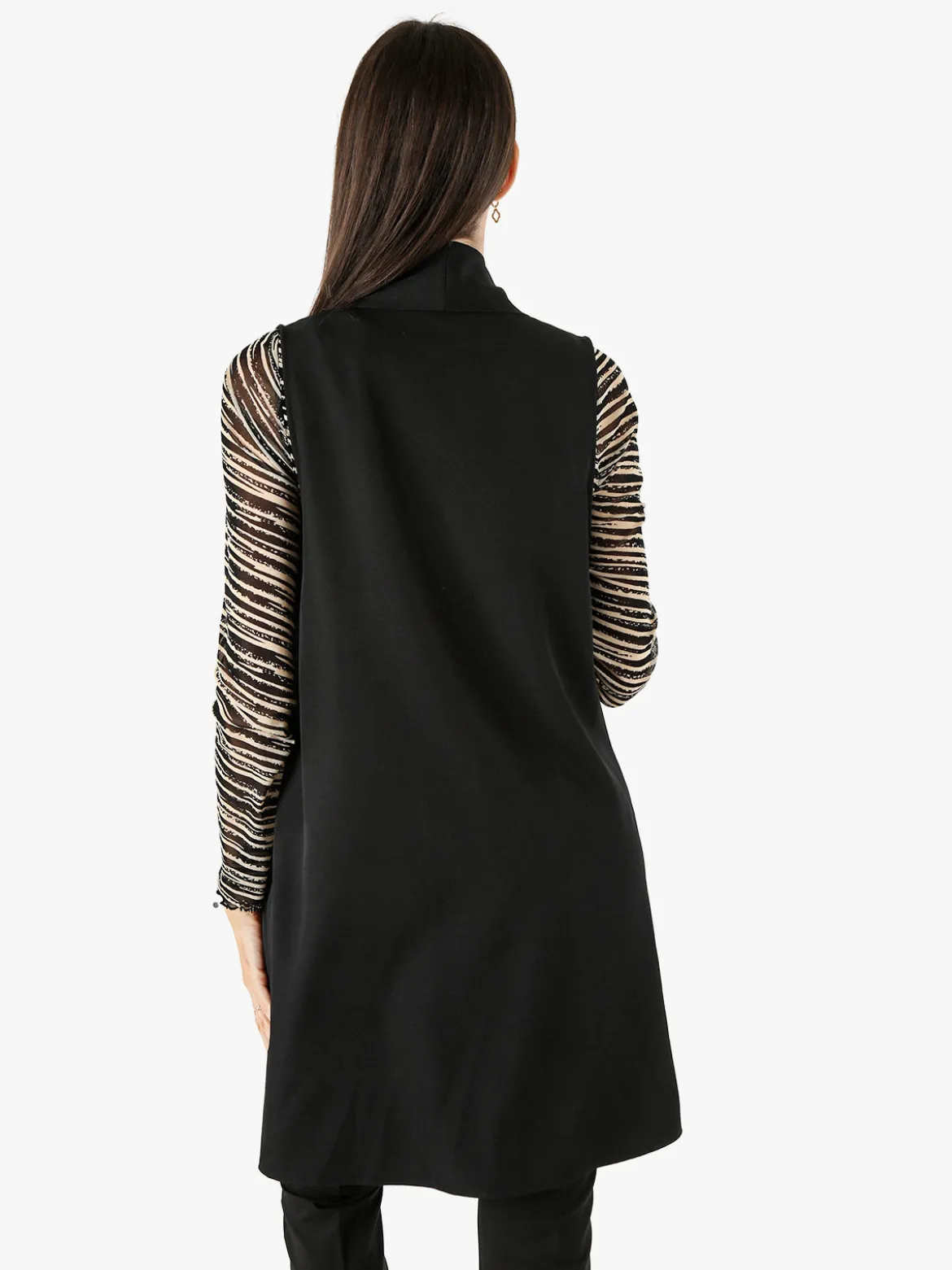 Melitea Gilet donna lungo con tasche - nero