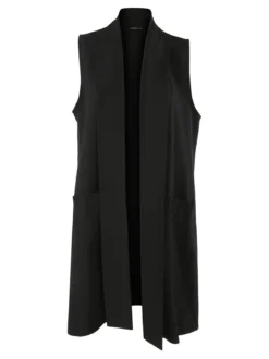 Melitea Gilet donna lungo con tasche - nero